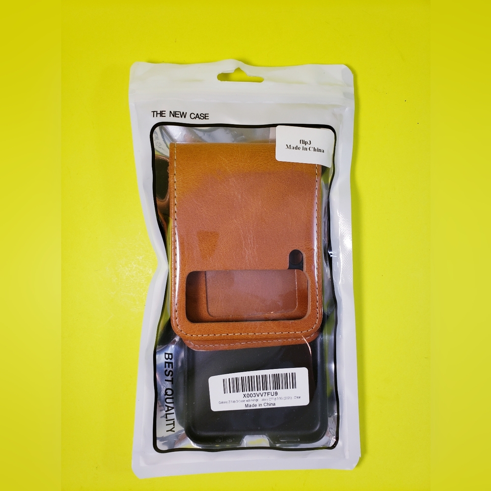 Tan Leather Samsung Flip3 Phone Case